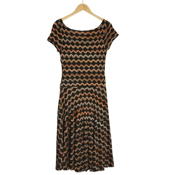 Sangria Chevron A-Line Midi Dress Multicolor Short Sleeve Office Party Fall 6 - Picture 9 of 16